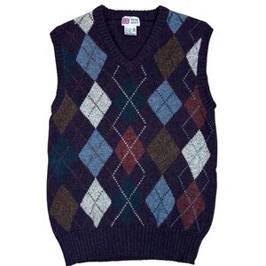 VTG Royal Scott Mens Large Shetland Wool Sweater Vest Argyle Made in Hong Kong